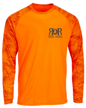 Load image into Gallery viewer, Reel Rebel Long Sleeve 50+ UPF Performance Shirt with Camo Sleeves