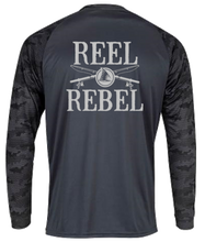 Load image into Gallery viewer, Reel Rebel Long Sleeve 50+ UPF Performance Shirt with Camo Sleeves