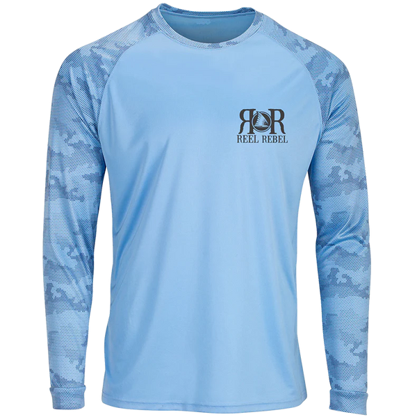 Embrace the Coastal Lifestyle with Reel Rebel Long Sleeve Performance Gear with Camo Sleeves