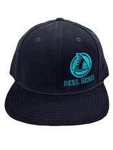 Load image into Gallery viewer, Black Corduroy 6 Panel Flatbill w/ Teal Side Logo
