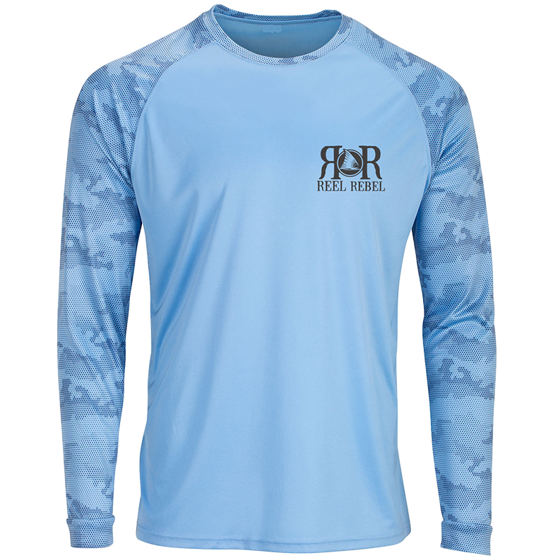 Reel Rebel Long Sleeve 50+ UPF Performance Shirt with Camo Sleeves