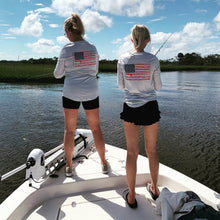 Load image into Gallery viewer, Ladies Long Sleeve UPF Performance Shirt with American Flag

