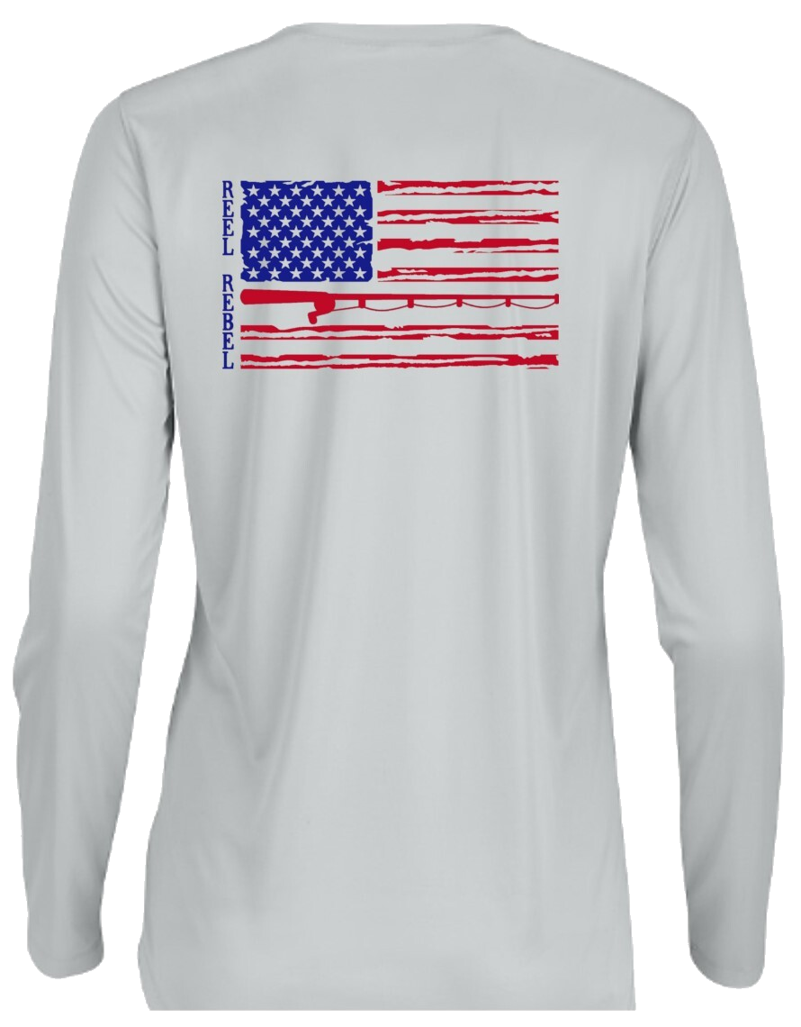 Ladies Long Sleeve UPF Performance Shirt with American Flag